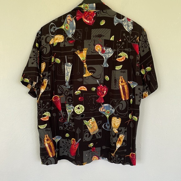 Vintage Paradise Found black happy hour cocktail Hawaiian shirt size medium - Picture 7 of 12